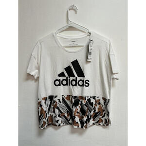 Adidas Womens White Graphic TShirt with Abstract Print Medium Fast Free Shipping